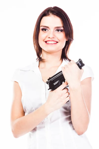 Woman with gun — Stock Photo, Image