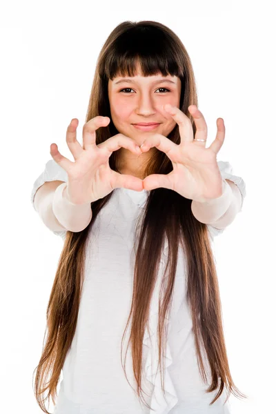 Chica muestra dedos corazón — Foto de Stock