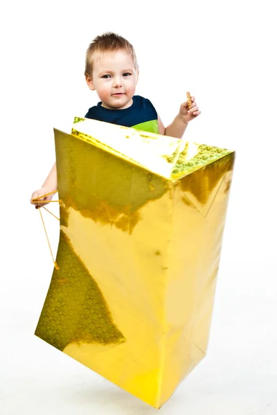 Boy with a gift — Stock Photo, Image