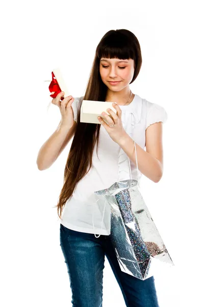 Girl with a gift — Stock Photo, Image