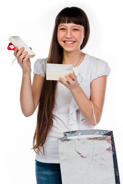 Menina com um presente — Fotografia de Stock