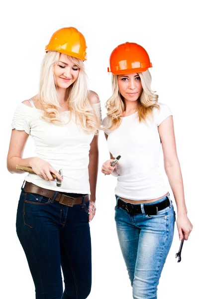 Two women in construction helmets — Stock Photo, Image