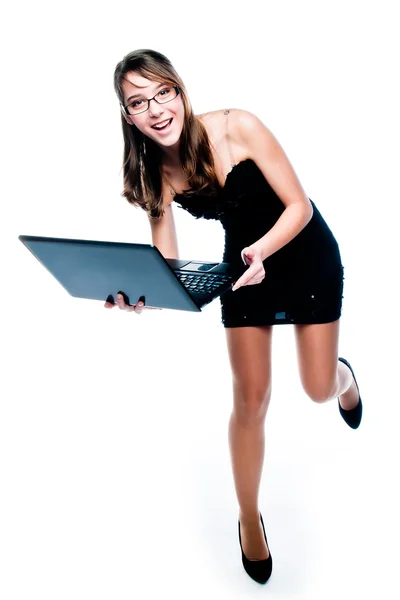 有手提电脑的女孩 — 图库照片