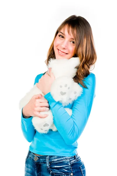 Girl with a teddy bear — Stock Photo, Image