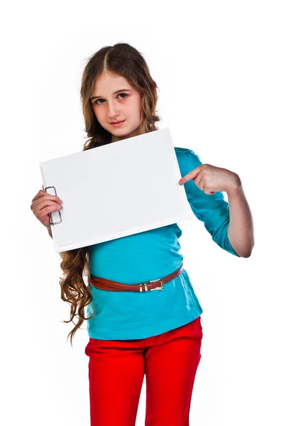 Ragazza con un foglio bianco — Foto Stock