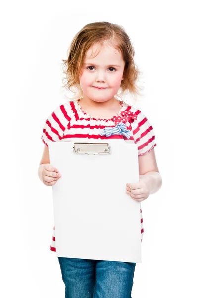 Fille avec une feuille blanche — Photo