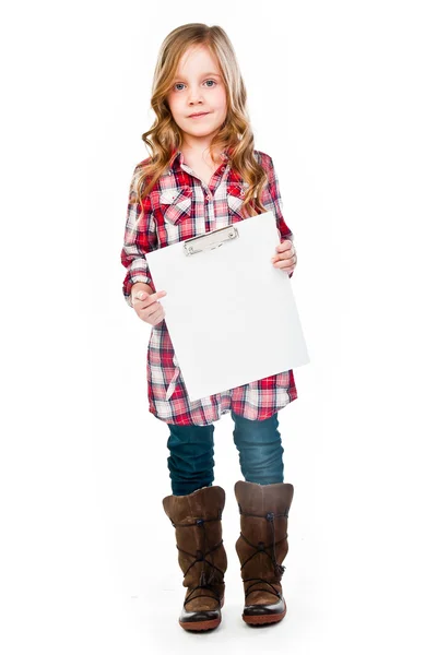 Ragazza con un foglio bianco — Foto Stock