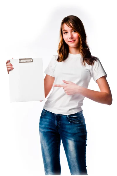 Ragazza con un foglio bianco — Foto Stock