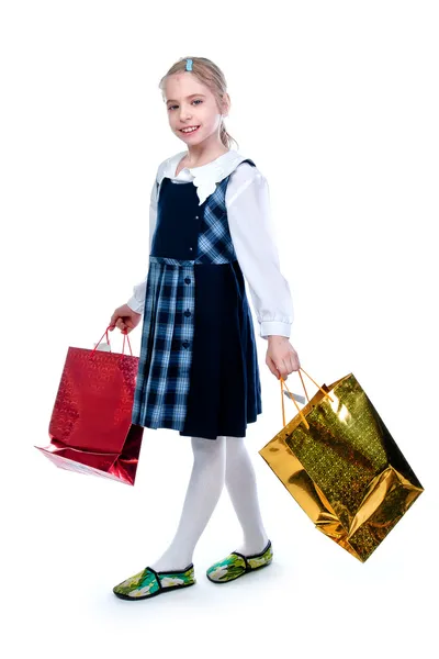 Menina com compras — Fotografia de Stock