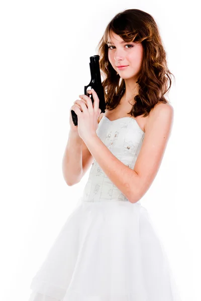 Frau mit Waffe — Stockfoto