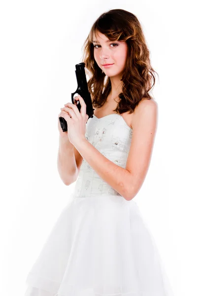 Frau mit Waffe — Stockfoto