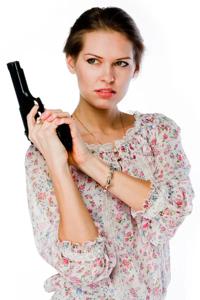 Vrouw met pistool — Stockfoto