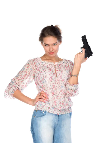 Žena s pistolí — Stock fotografie