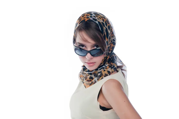 Woman in a scarf and sunglasses — Stock Photo, Image