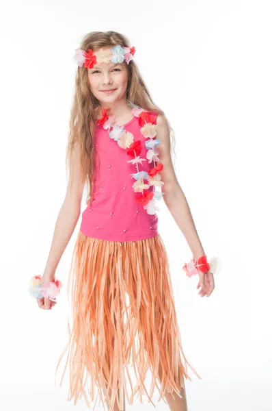 Kind in hawaiian jurk — Stockfoto