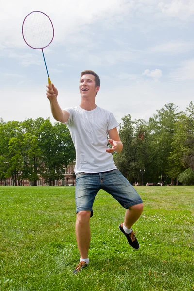 Man playing badminton — Stock Photo, Image