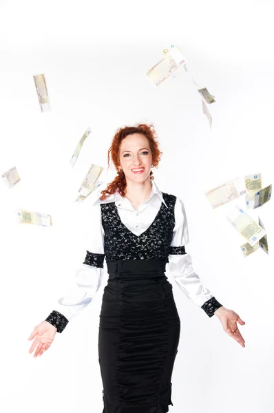 Žena a létání peníze — Stock fotografie