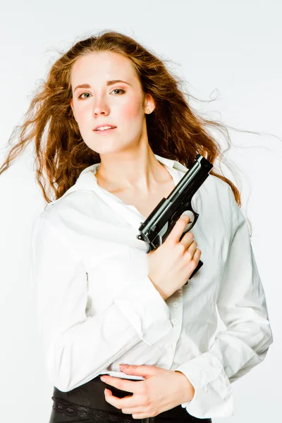 Frau mit Waffe — Stockfoto