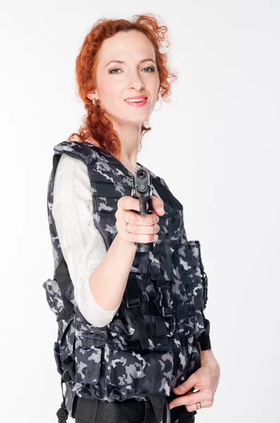 Woman with gun — Stock Photo, Image