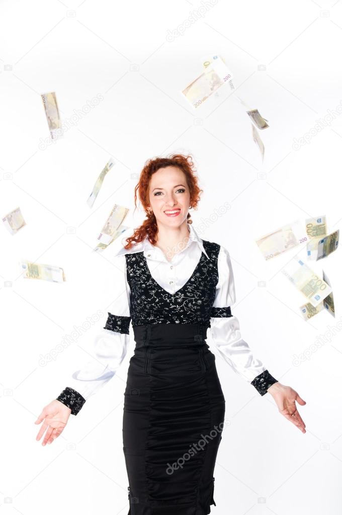 woman and flying money