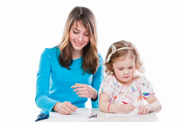 Twee meisjes tekenen — Stockfoto