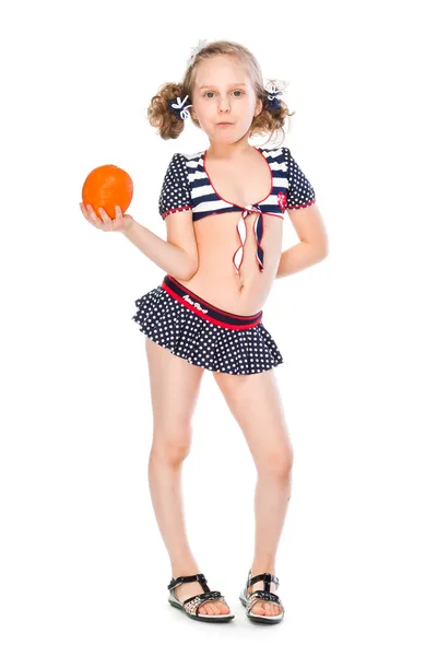 Girl with orange — Stock Photo, Image