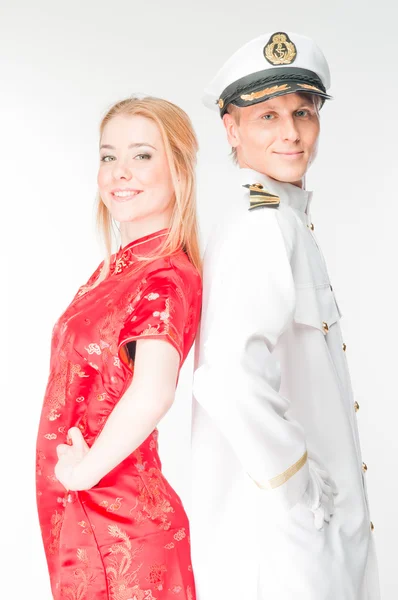 The captain and the woman — Stock Photo, Image