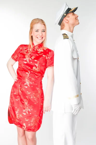 The captain and the woman — Stock Photo, Image