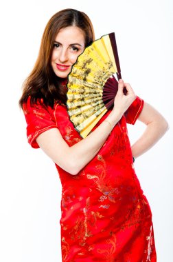 Çin Kırmızı elbiseli kadın