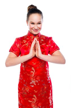 Çin Kırmızı elbiseli kadın