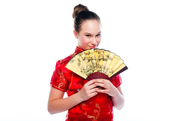 Çin Kırmızı elbiseli kadın — Stok fotoğraf