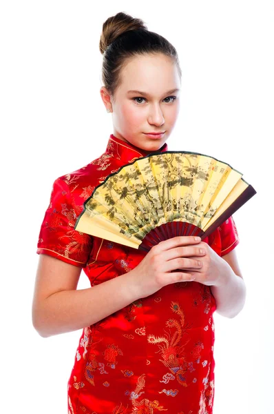 Mulher em um vestido chinês vermelho — Fotografia de Stock