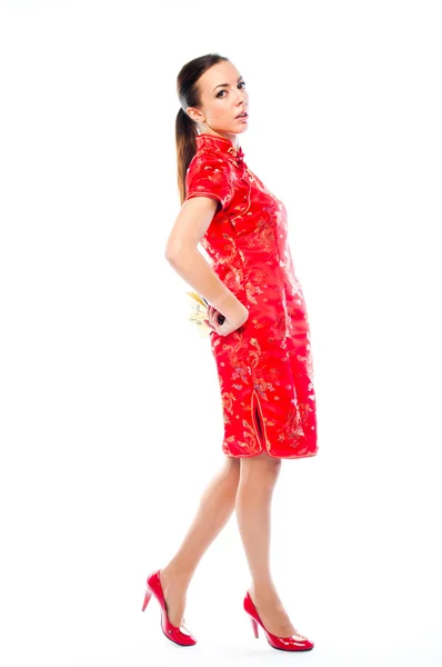 中国の赤いドレスを着た女性 — ストック写真