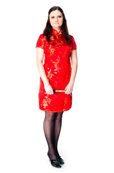Femeia într-o rochie roșie chineză — Fotografie, imagine de stoc