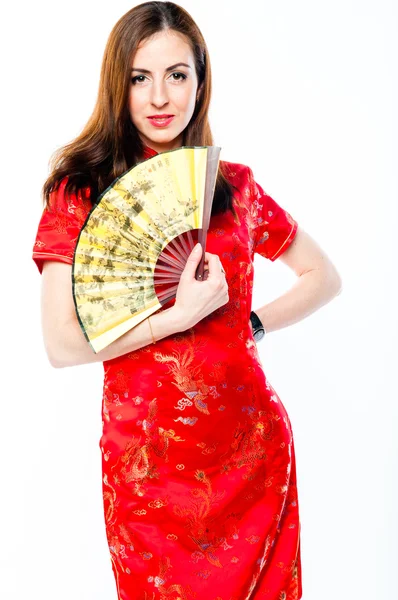 在中国的一件红衣服的女人 — 图库照片