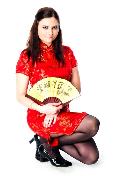 在中国的一件红衣服的女人 — 图库照片