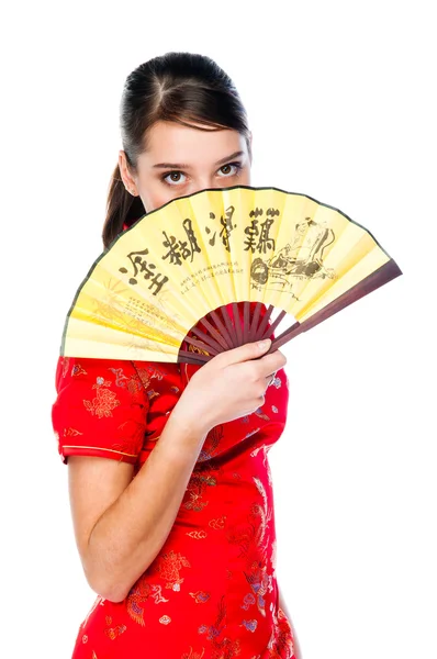 Woman in a red Chinese dress — Stock Photo, Image