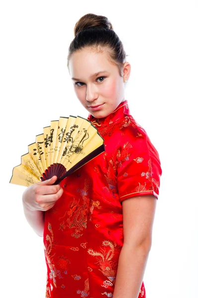 Mulher em um vestido chinês vermelho — Fotografia de Stock