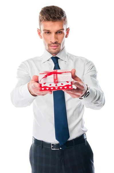 Man met een geschenk — Stockfoto