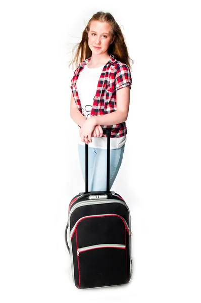 Fille avec une valise — Photo