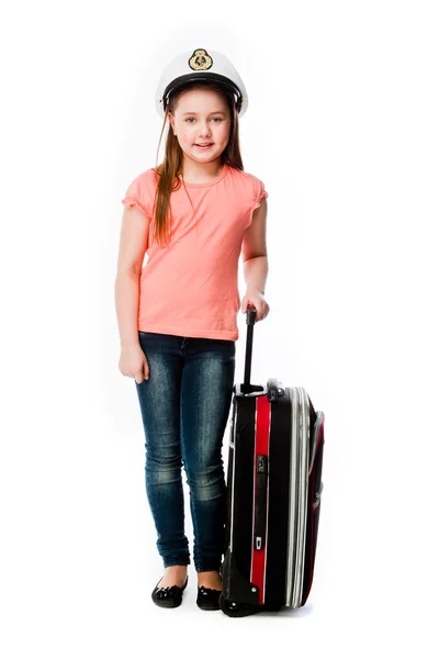 Девушка с чемоданом — стоковое фото