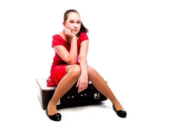 Girl with a suitcase — Stock Photo, Image