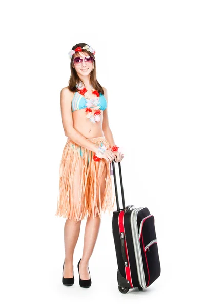 Chica con una maleta — Foto de Stock