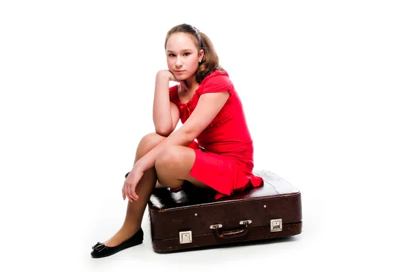 Дівчина з валізою — стокове фото