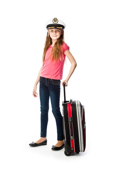 Lány egy bőrönddel — Stock Fotó