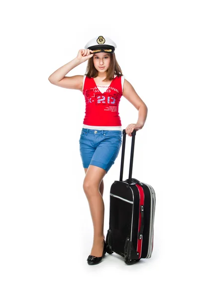 여행 가방을 든 소녀 — 스톡 사진