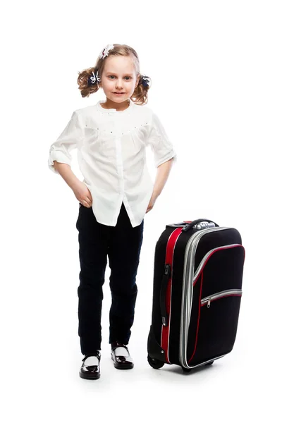 여행 가방을 든 소녀 — 스톡 사진