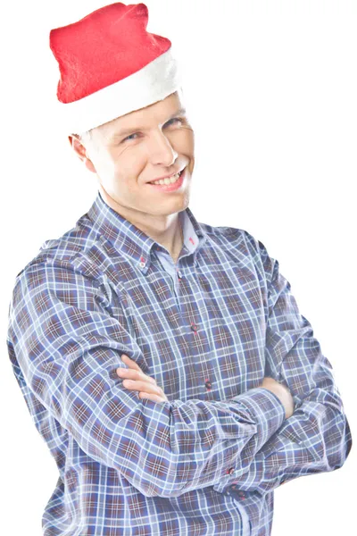 Un homme dans une casquette du Père Noël — Photo