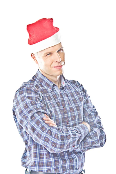 Un homme dans une casquette du Père Noël — Photo