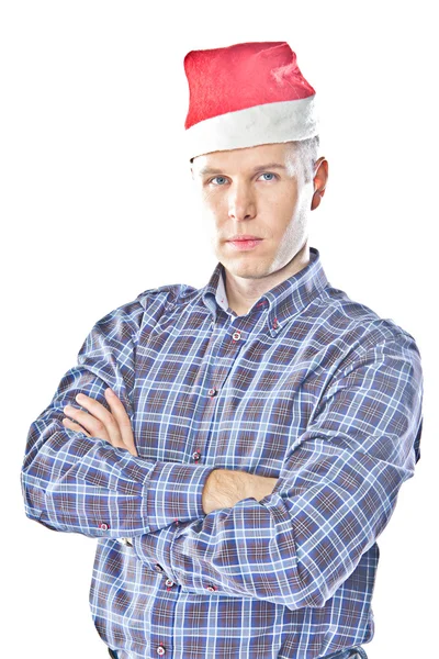 一个男人在圣诞老人的帽子 — 图库照片